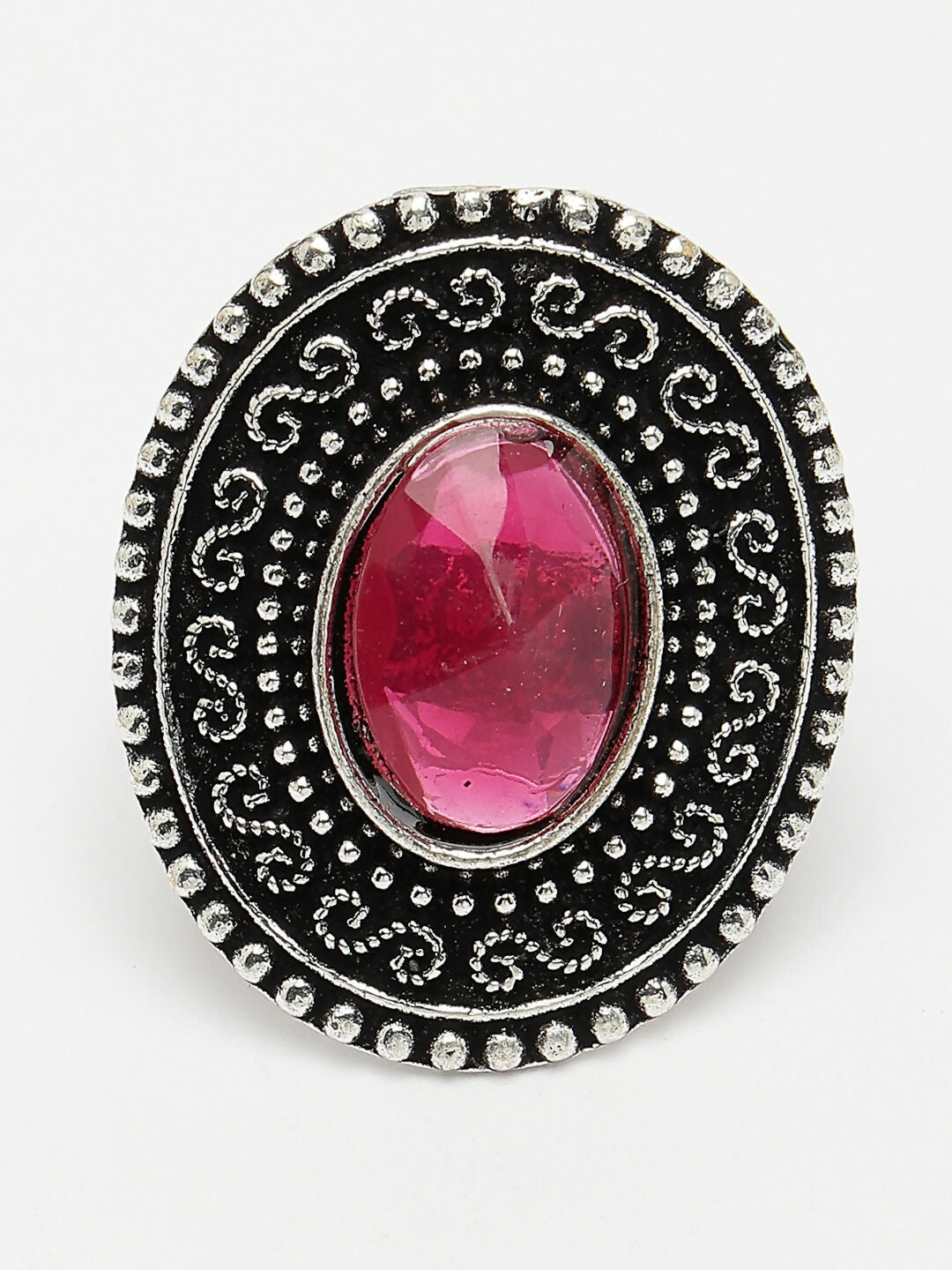 NVR Women's Pink Silver-Toned German Silver Adjustable Finger Ring | Grocsy