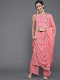 Aks Ethnic Motifs Printed Straight Kurta with Palazzos & Dupatta | Grocsy