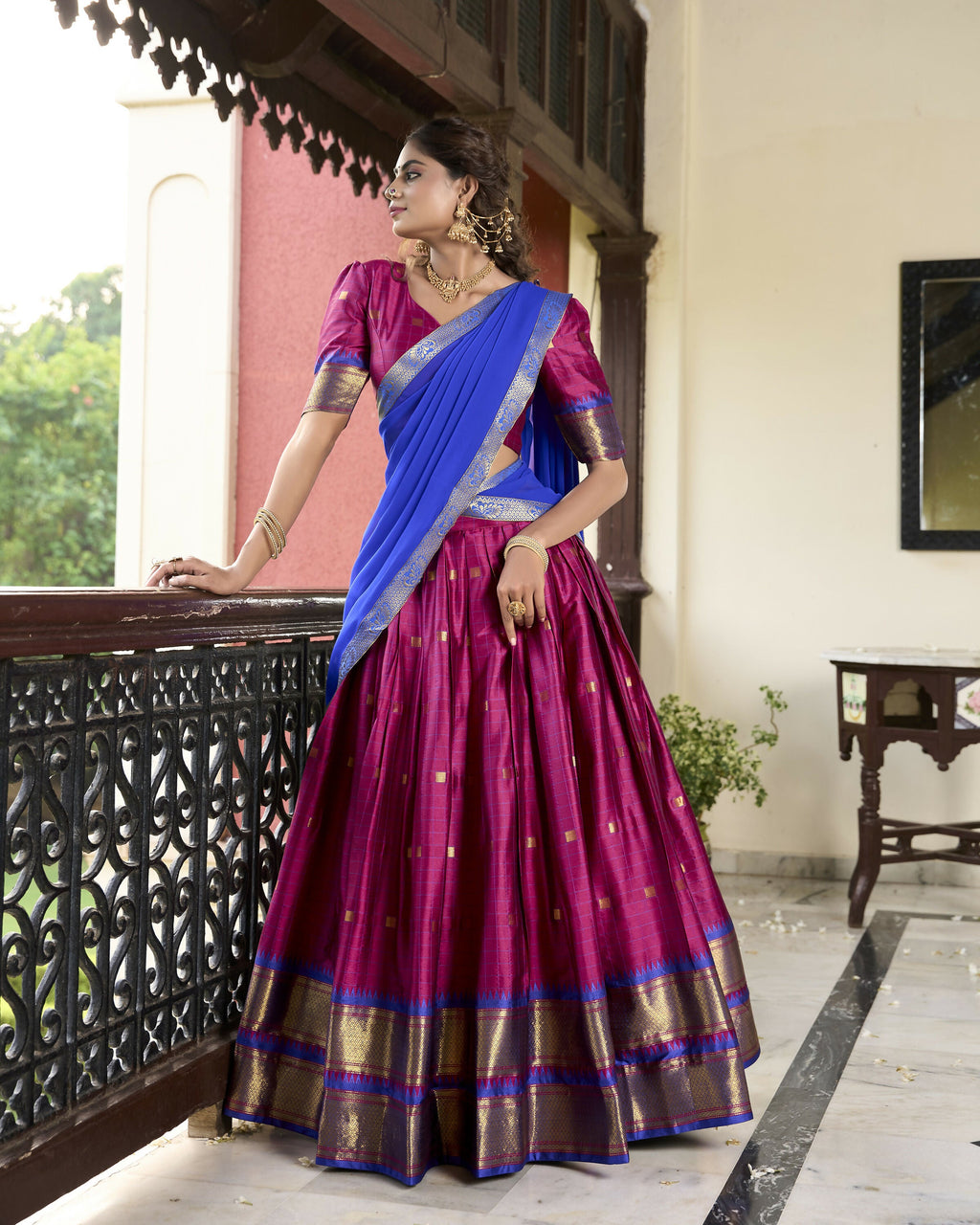 Lorenvalley Ranipink Cotton Silk Weaving Work With Paithani Concept Lehenga Choli | Grocsy