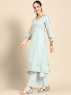 Sangria Gold-Toned Foil Printed Sequinned Detail A-Line Kurta with Palazzos | Grocsy