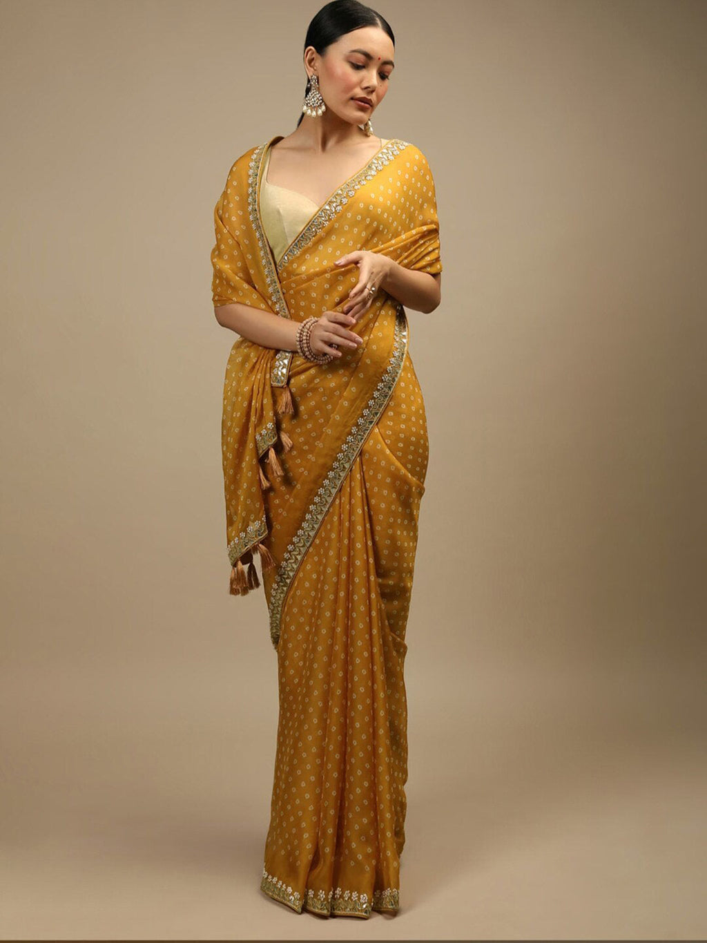 Sangria Bandhani Printed Beads and Stones Saree | Grocsy