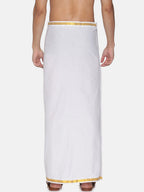 Sethukrishna White Solid Readymade Cotton Dhoti For Men | Grocsy