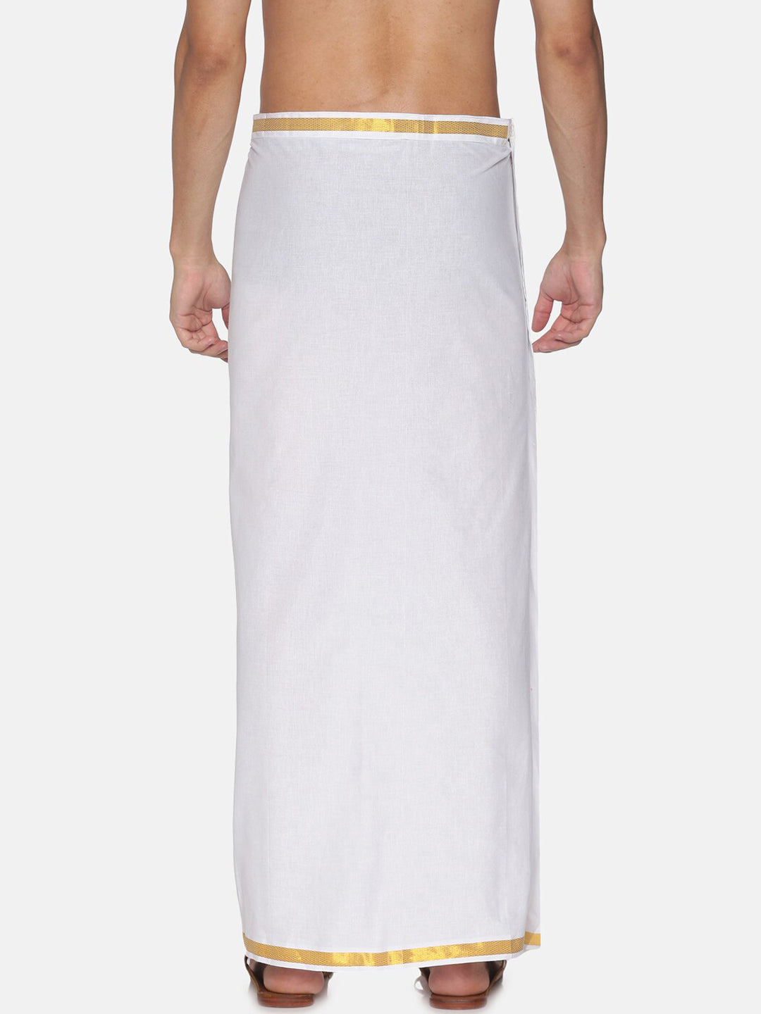 Sethukrishna White Solid Readymade Cotton Dhoti For Men | Grocsy