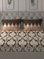 MYTRIDENT Brown White Ethnic Motifs Cotton 144 TC Queen Bedsheet With 2 Pillow Covers | Grocsy