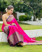 DEIANA'S Beautiful Designer Golden zari Soft Lichi Silk Saree - Pink | Grocsy