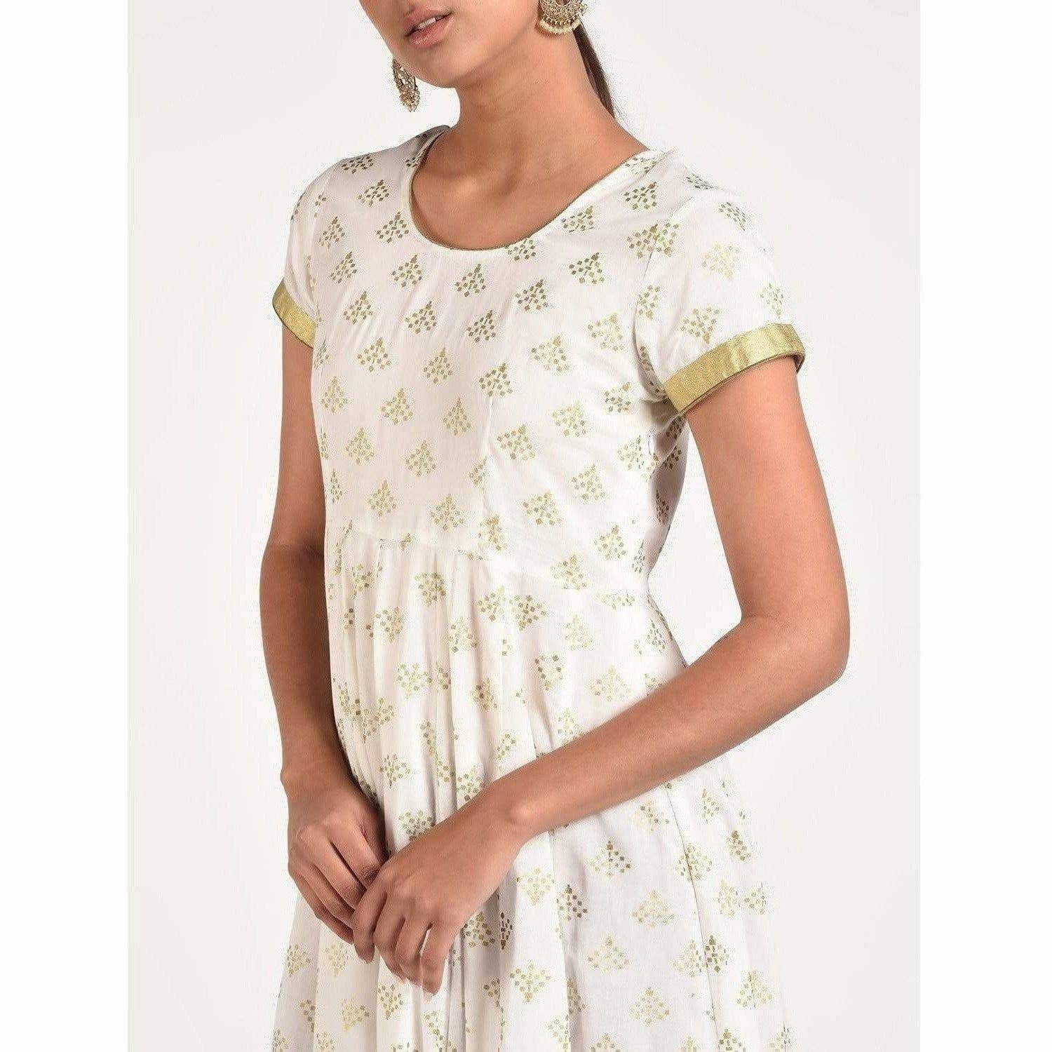 Cheera Women's Beautiful Gold Print Back Dori Latkan Anarkali Kurta (CH040K) | Grocsy