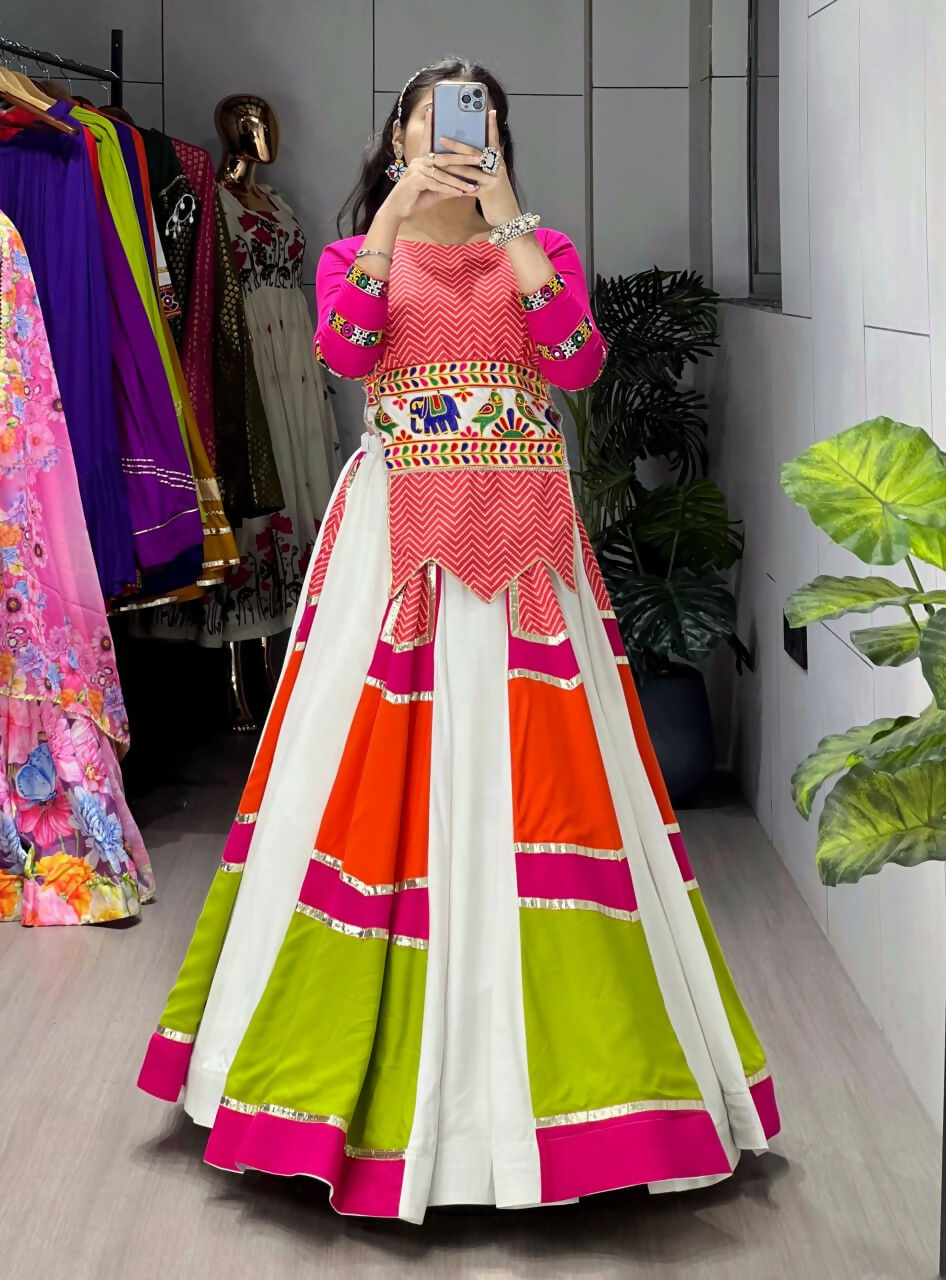 Yash Enterprise Multicolor Rayon Cotton Embroidery Semi Stitched Navratri Chaniya Choli | Grocsy
