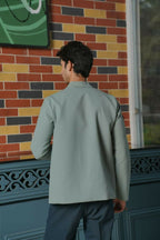 Soft Gray Asymmetric Blazer Set by Hilo Design | Grocsy