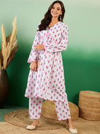 Sangria Floral Printed Pure Cotton Anarkali Kurta With Trouser | Grocsy