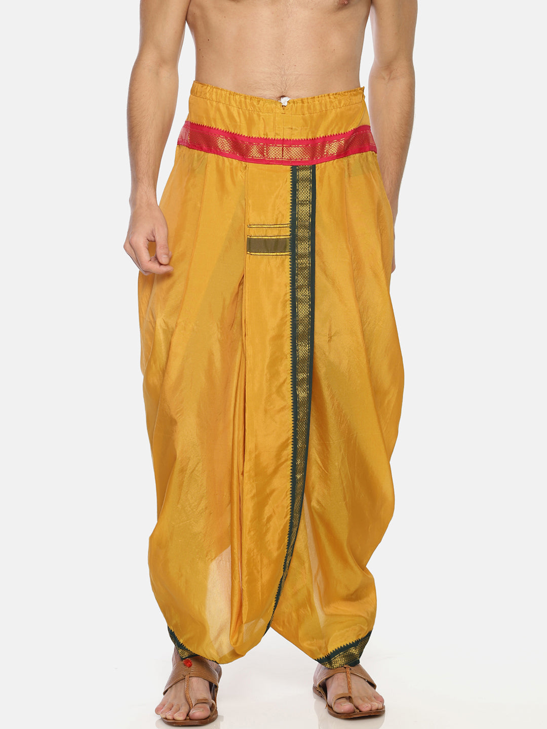 Sethukrishna Men Mustard Yellow Solid Readymade Dhoti Pant | Grocsy