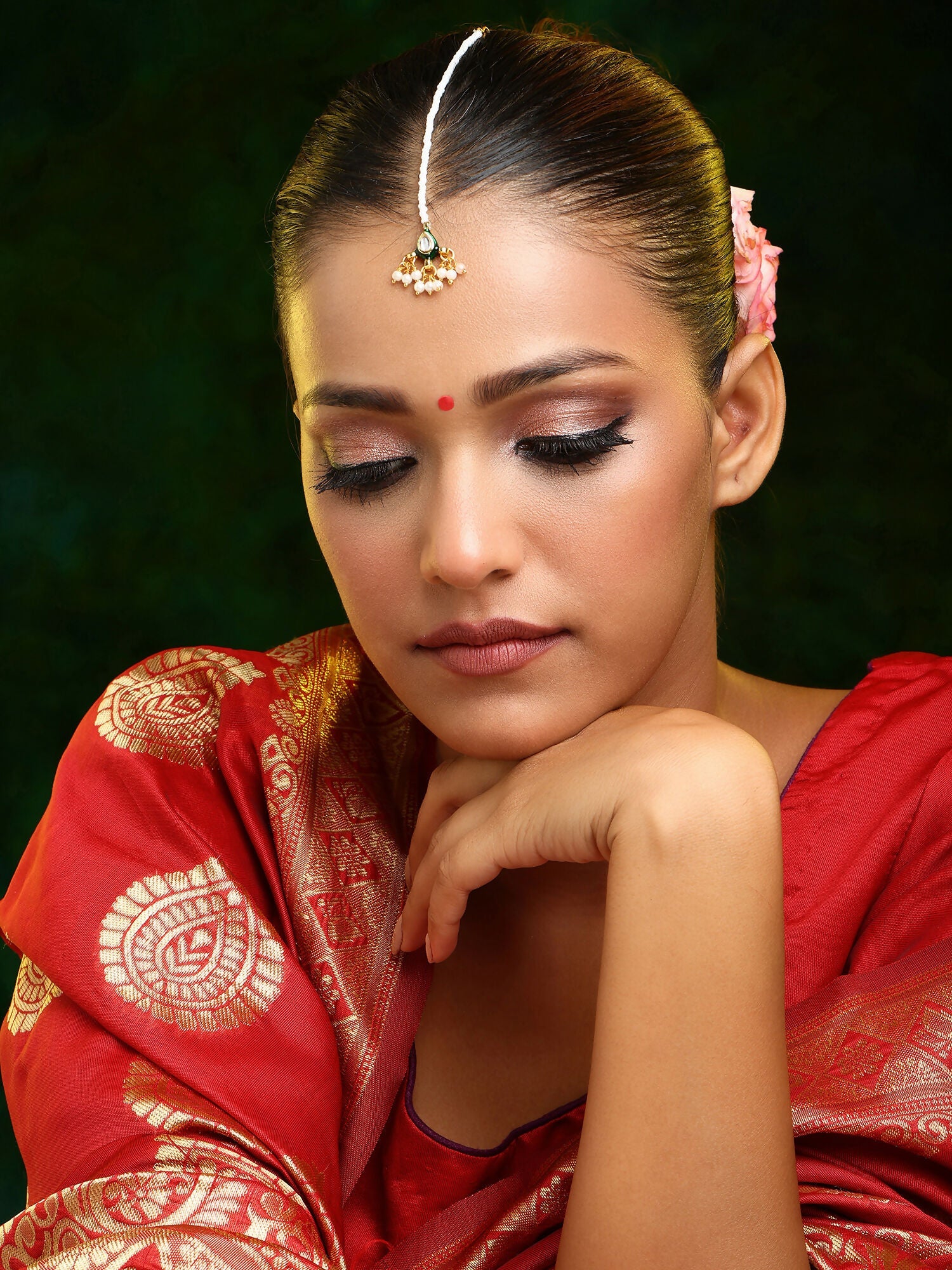 Ruby Raang Gold Kundan Maang Tikka | Grocsy