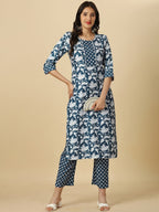 HERE&NOW Floral Printed Regular Kurta with Trousers | Grocsy
