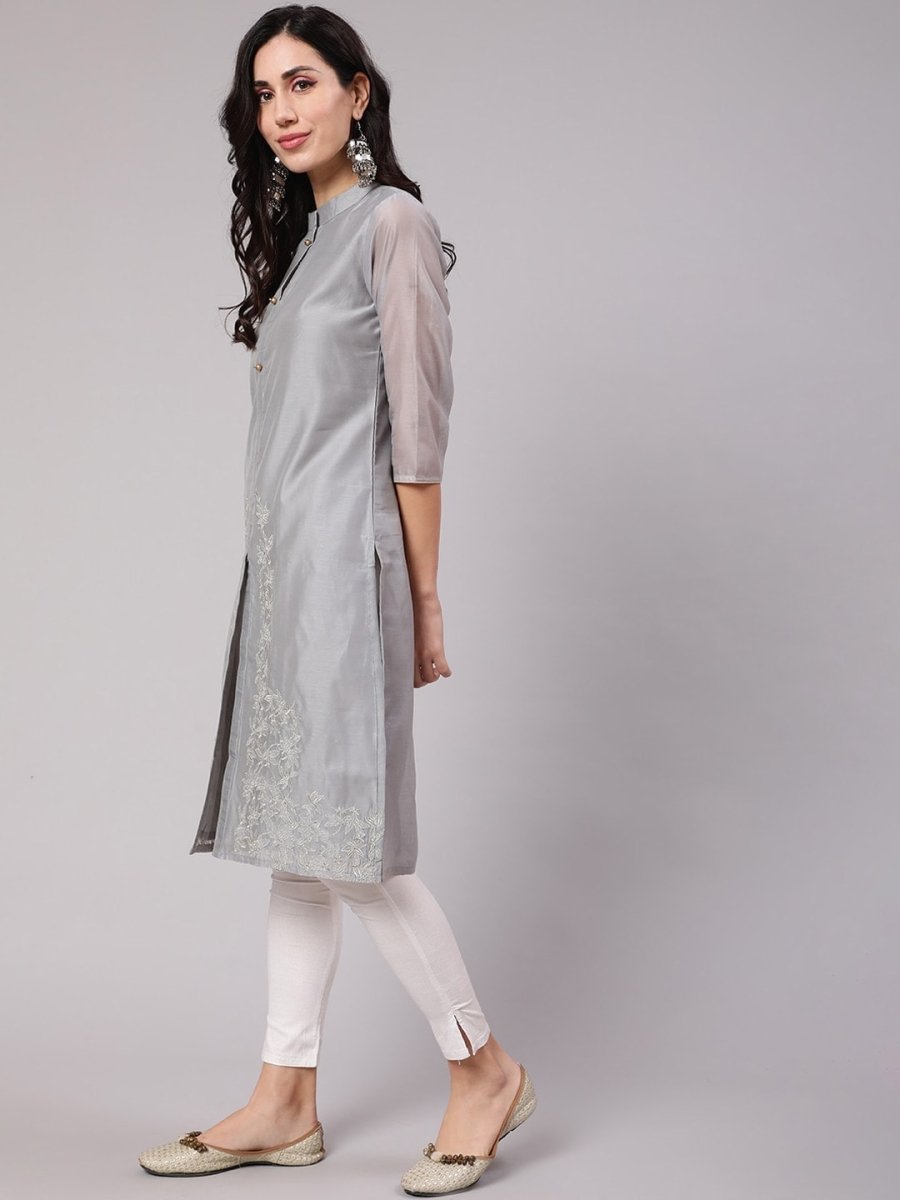 Aks Thread Work Chanderi Silk Kurta | Grocsy