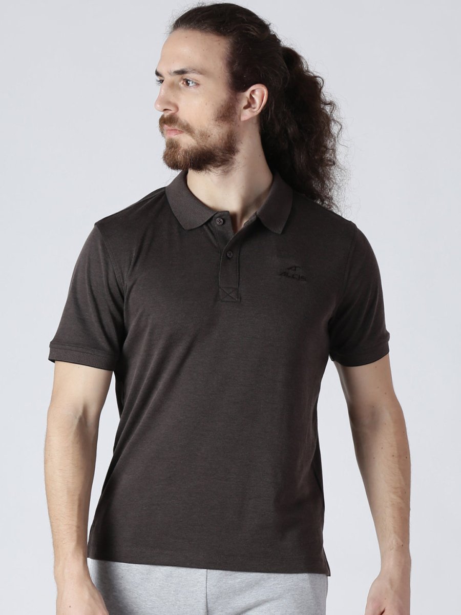 Alcis Men Brown Solid Polo Collar T-shirt | Grocsy