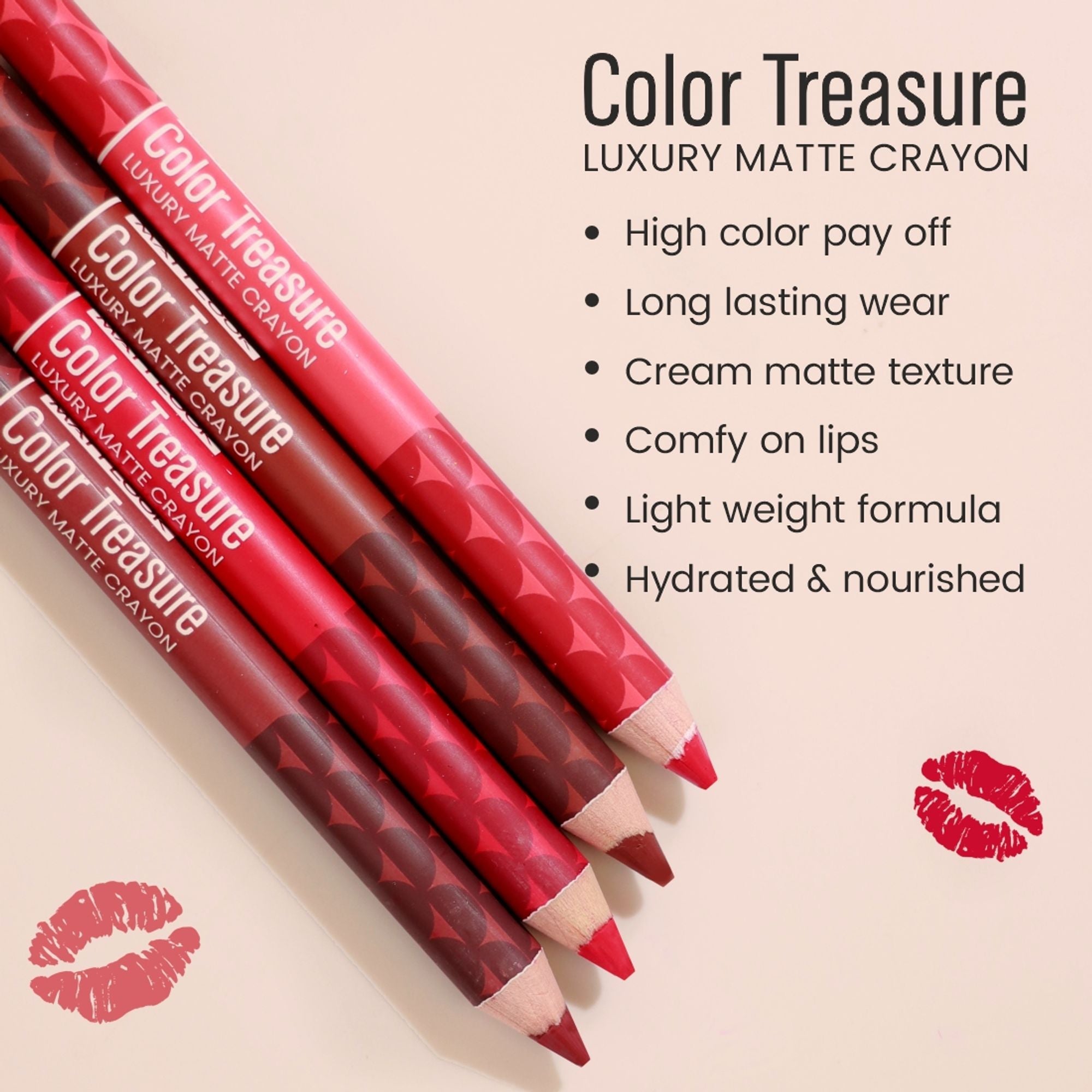 Matt Look Color Treasure Luxury Matte Lip Pencil Crayon - 01 Perfect Red | Grocsy