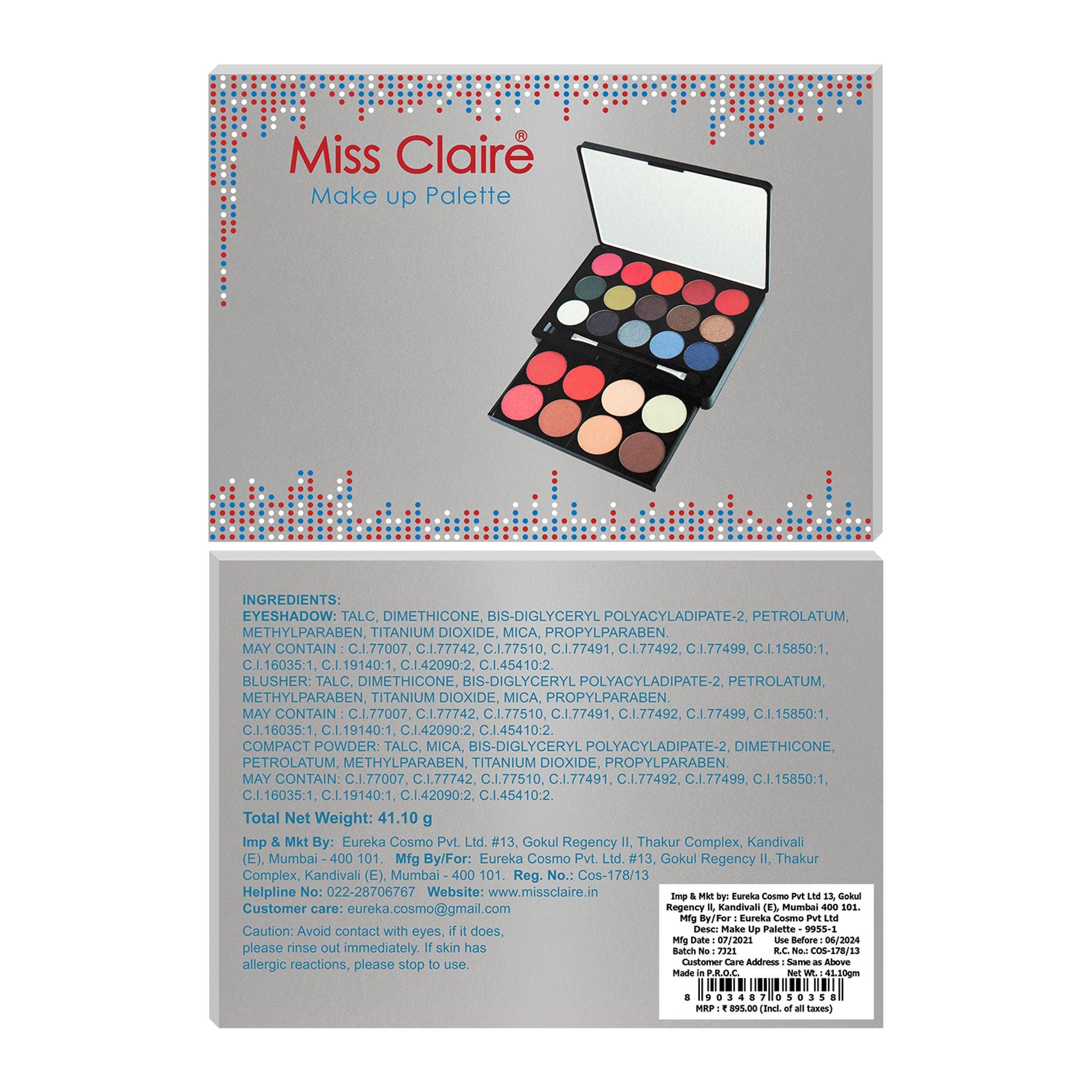Miss Claire Makeup Palette 9955-1 | Grocsy