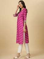 HERE&NOW Pink & White Bandhani Printed Sequinned Straight Kurta | Grocsy
