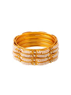 NVR Women's Set of 4 Gold-Polished Traditional Pearls Beaded Bangles