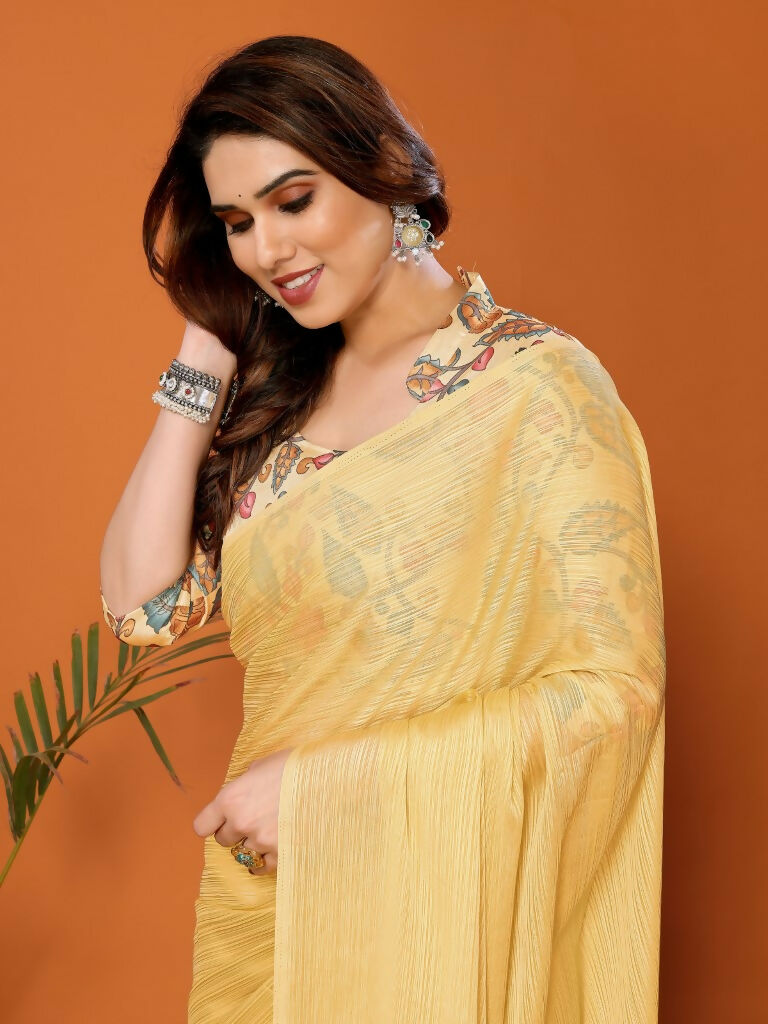 Partywear Designer Yellow Polyester Zari Fancy Saree - Starwalk | Grocsy