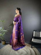 Joban Fashion Banarasi Purple Woven Soft Silk Saree | Grocsy