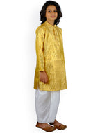 Sethukrishna Boys Gold-Toned Ethnic Motifs Printed Kurta with Pyjamas | Grocsy