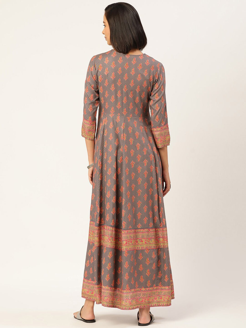 HERE&NOW Women Grey Ethnic Motifs Printed Kurta Set | Grocsy