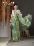 Saree Mall Olive Green & White Paisley Embroidered Organza Banarasi Sarees | Grocsy