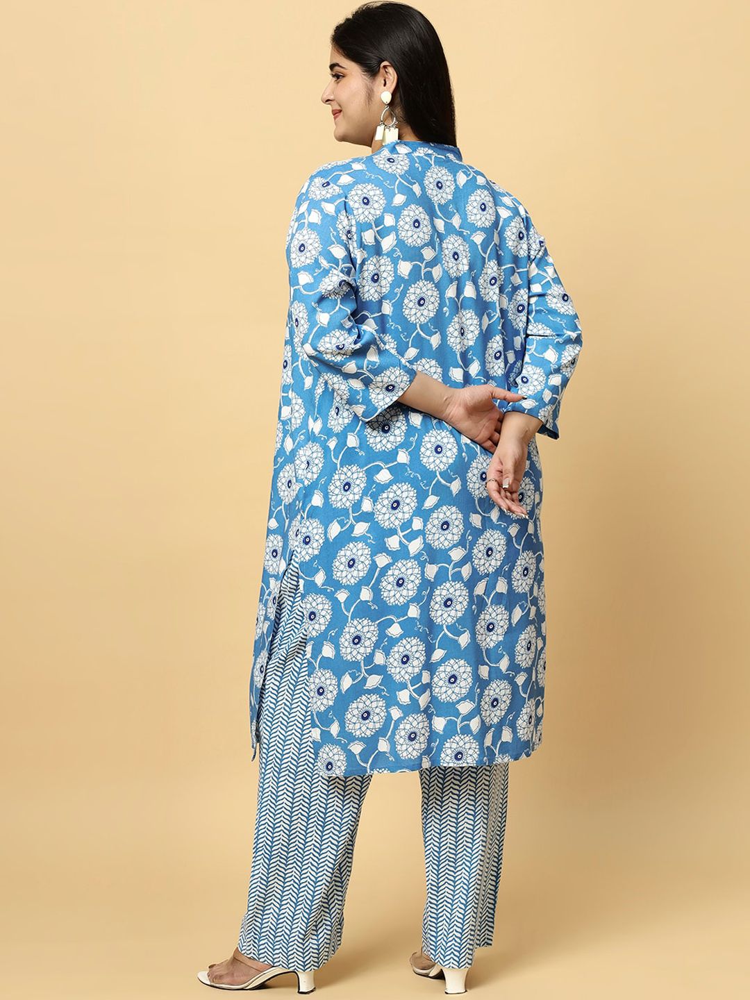 Sztori Plus Size Ethnic Motifs Printed Pure Cotton Kurta & Trouser | Grocsy