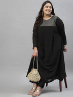 Sztori Plus Size Ethnic Motif Foil Printed Straight Georgette Kurta with Trousers | Grocsy