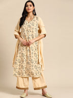 Sangria Floral Printed Lace Detail Kurta with Palazzos & Dupatta | Grocsy