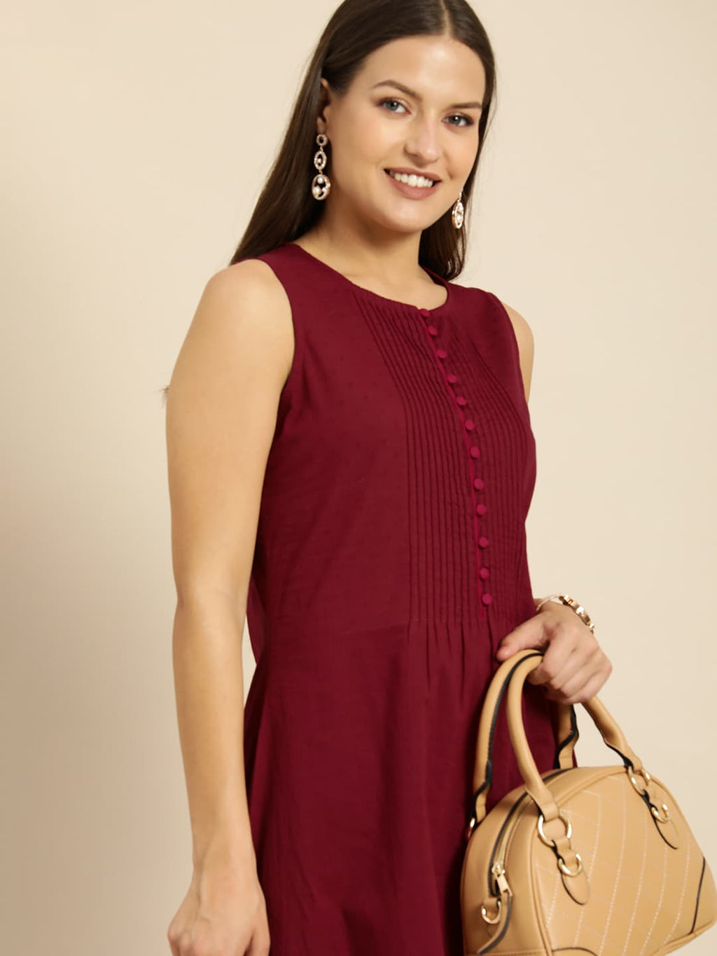 All About You Women Maroon Self Design Pure Cotton A-Line Kurta with Palazzos | Grocsy