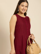 All About You Women Maroon Self Design Pure Cotton A-Line Kurta with Palazzos | Grocsy