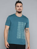Alcis Men Teal Blue Typography Printed Slim Fit Gym T-shirt | Grocsy
