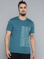 Alcis Men Teal Blue Typography Printed Slim Fit Gym T-shirt | Grocsy