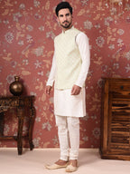 House of Pataudi Straight Kurta With Churidar & Embroidered Nehru Jacket | Grocsy