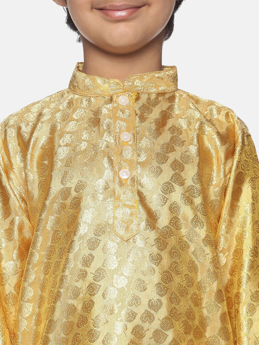Sethukrishna Boys Gold-Toned Pleated Kurta with Dhoti Pants | Grocsy