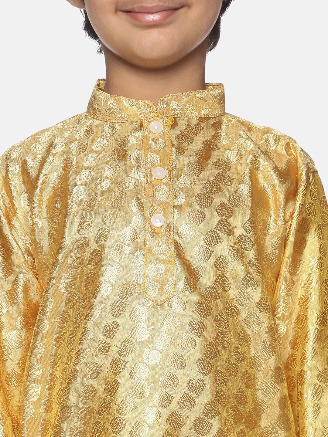 Sethukrishna Boys Gold-Toned Pleated Kurta with Dhoti Pants | Grocsy
