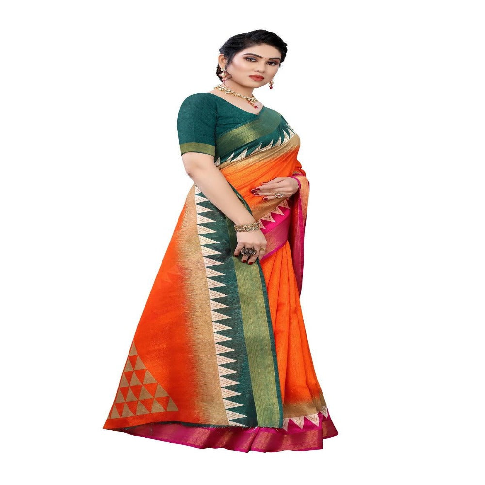 Vamika Orange Linen Jari Border Saree (GUNJAN Orange) | Grocsy