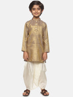 Sethukrishna Boys Gold-Toned Ethnic Motifs Printed Kurta with Dhoti Pants | Grocsy