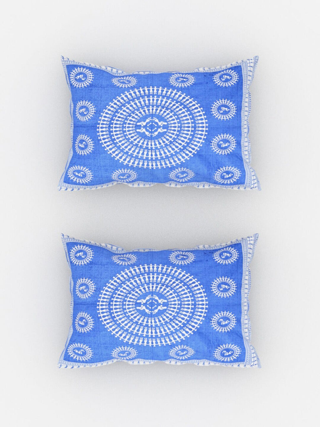 Urban Magic Blue Ethnic Motifs Printed Cotton 104 TC Queen Bedsheet With 2 Pillow Covers | Grocsy