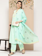 HERE&NOW Women Yoke Design Kurta with Trousers & Dupatta | Grocsy