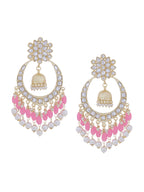 Shoshaa Pink & Gold-Toned Contemporary Kundan Drop Earrings With Pearls | Grocsy