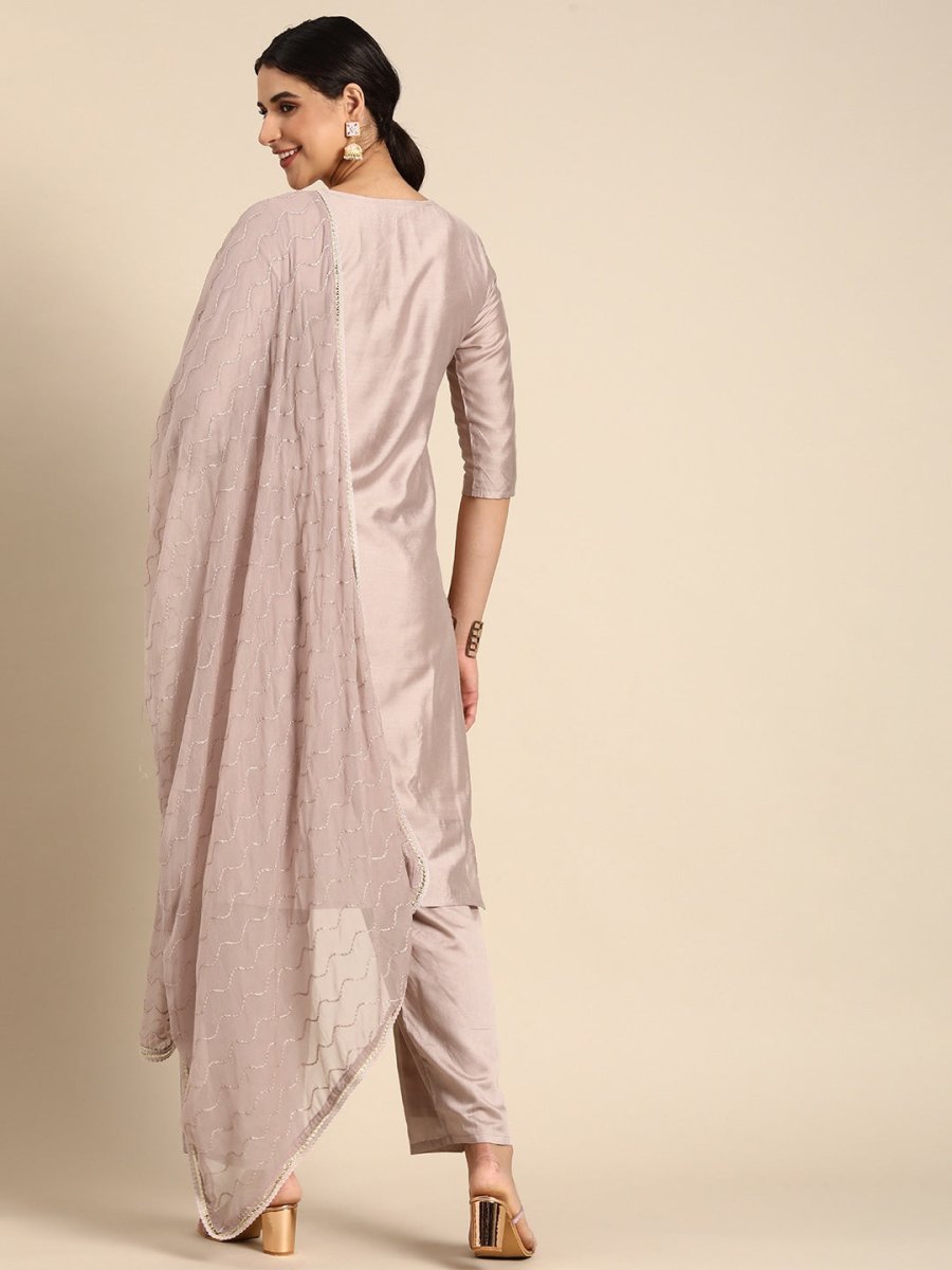 All About You Women Mauve Ethnic Motifs Embroidered Regular Sequinned Chanderi Silk Kurta with Palazzos & | Grocsy