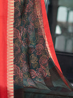 Saree Mall Floral Printed Linen Blend Block Print Sarees | Grocsy