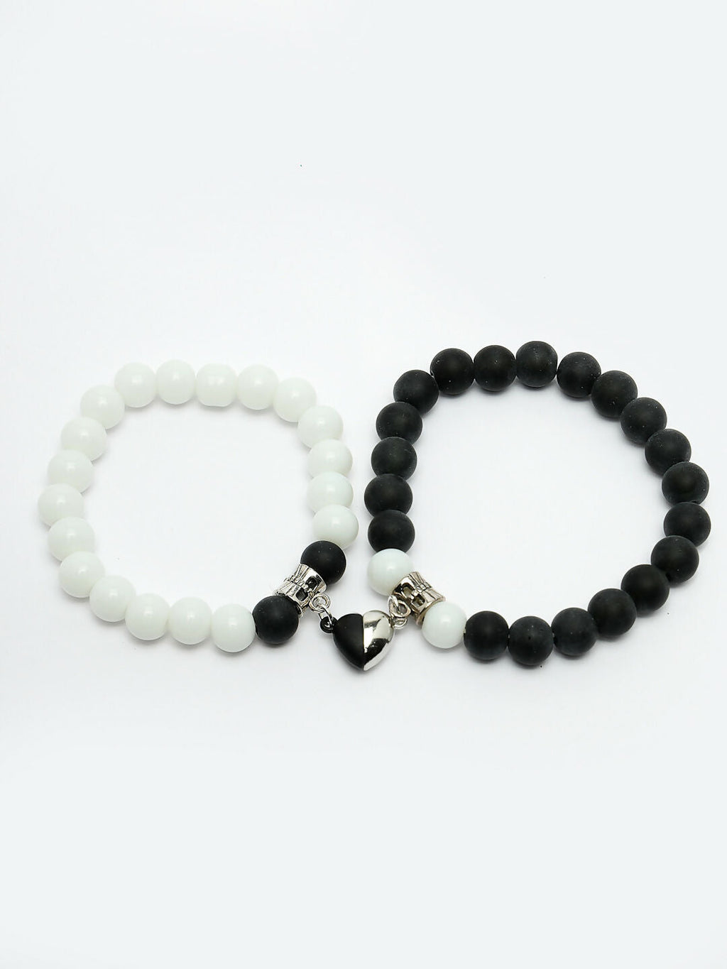 NVR Men & Women Set of 2 Black & White Onyx Handcrafted Elasticated Bracelet