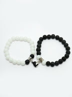 NVR Men & Women Set of 2 Black & White Onyx Handcrafted Elasticated Bracelet