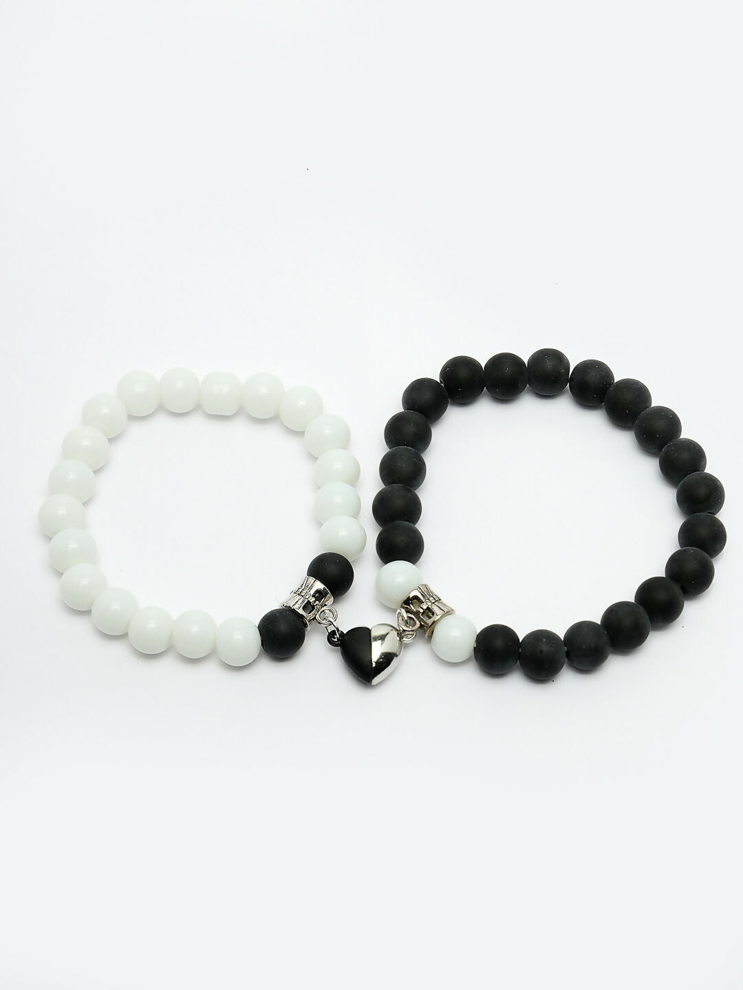 NVR Men & Women Set of 2 Black & White Onyx Handcrafted Elasticated Bracelet
