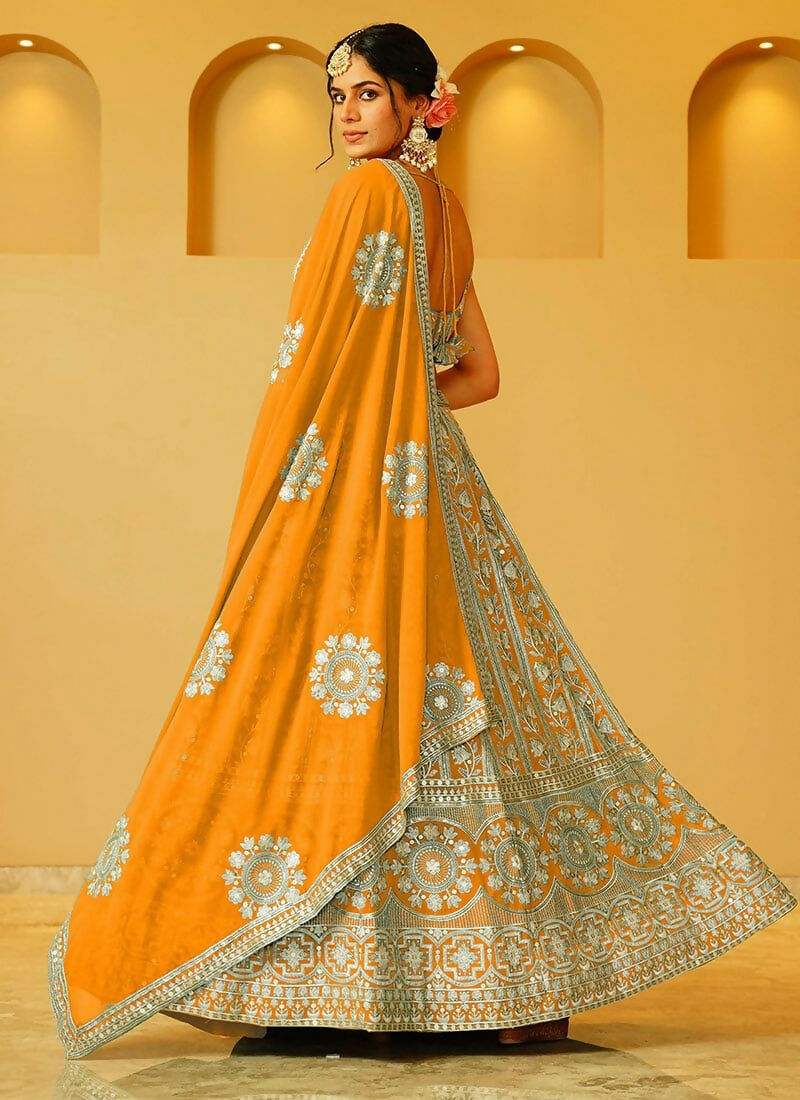 Lehenga Mart Orange Faux Georgette Designer Bollywood Style Wedding Wear Lehenga Choli | Grocsy