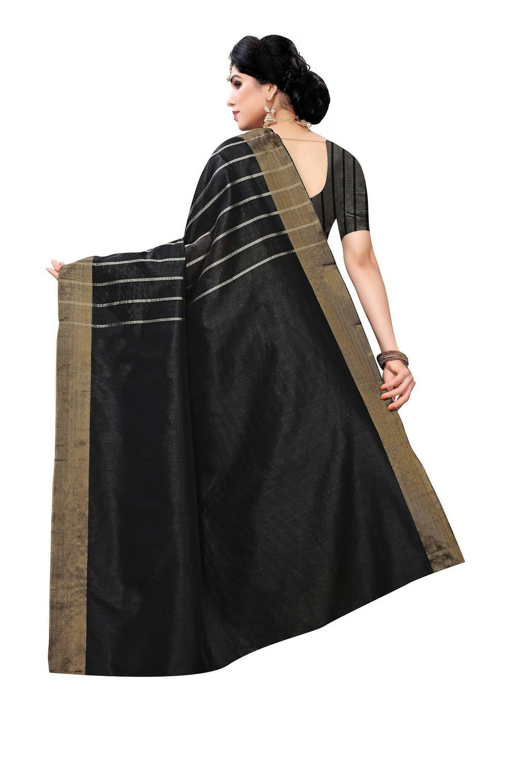 Vamika Black and White Lines Cotton Silk Weaving Saree (Paithani Black) | Grocsy