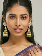Nuyug 22K Gold-Plated Kundan Stone Studded & Pearl Beaded Dome Shaped Jhumkas | Grocsy